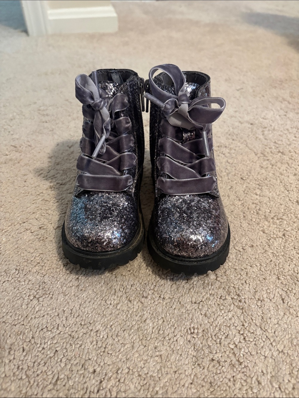 Toddler Girl Glitter Lace-Up Ankle Boots (Size 7)